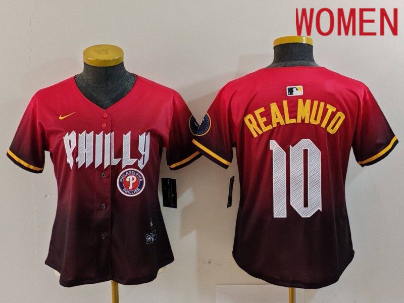 Women Philadelphia Phillies #10 Realmuto Red City Edition 2024 Nike MLB Jersey style 5